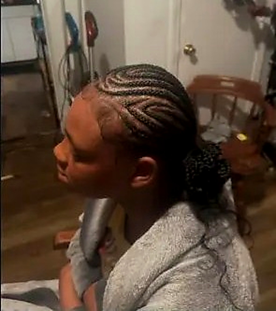 Detailed cornrows, side view