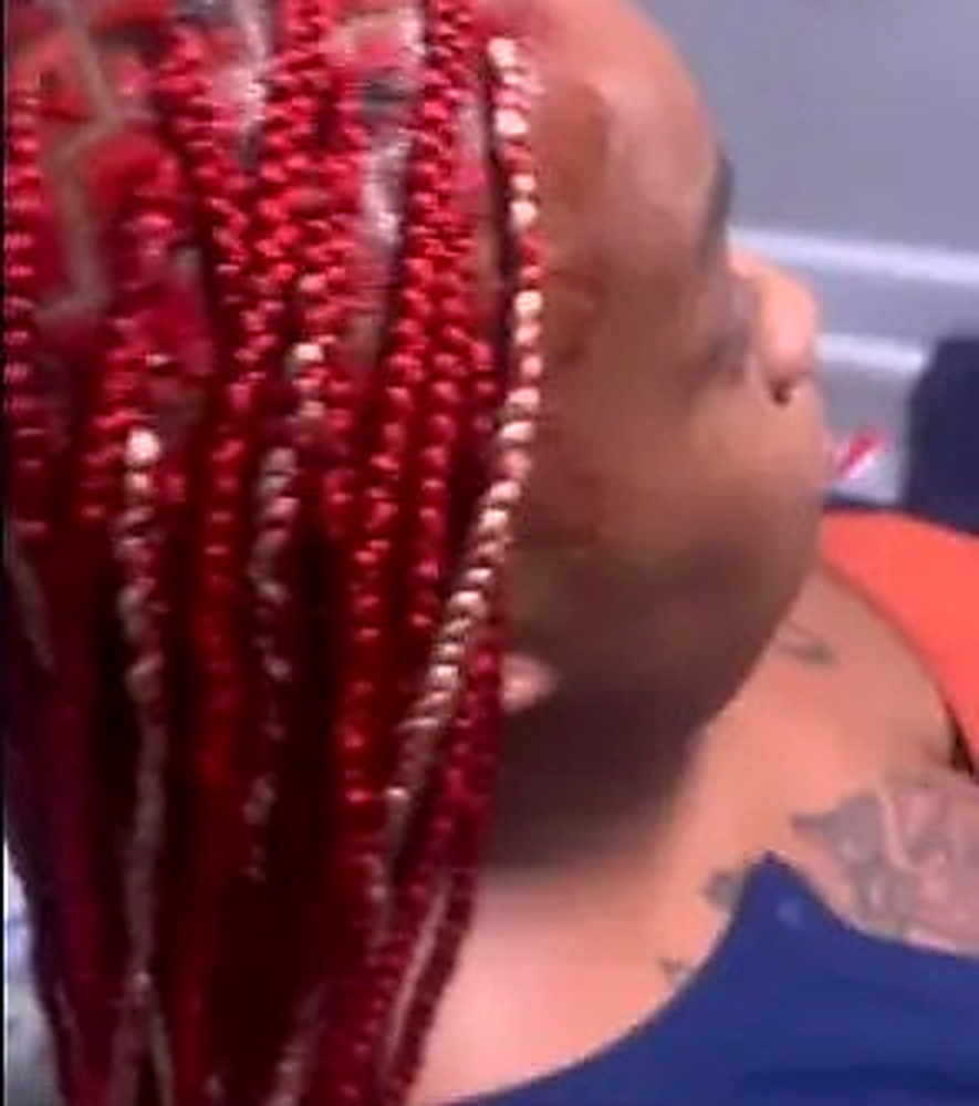 Red knotless braids with detailed parting