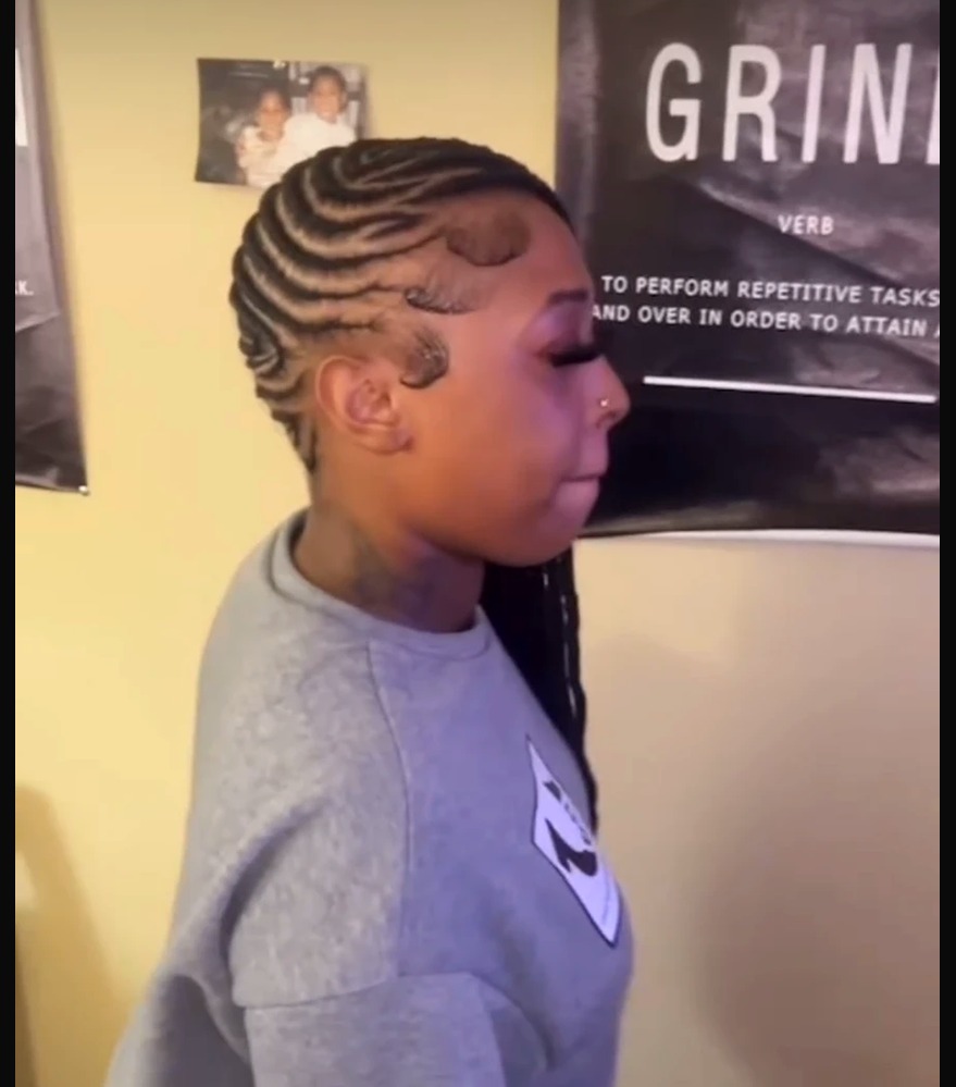 Sleek cornrow waves with baby hair laid, profile view